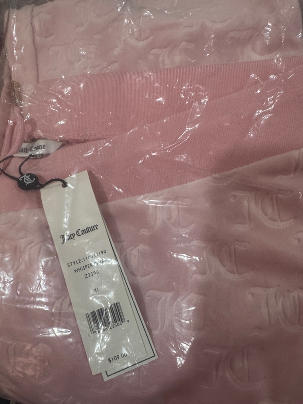 Juicy Couture Embossed “JC”Patterned Velour Track Pants/Size XL/NIB/SEALED! - Picture 5 of 16
